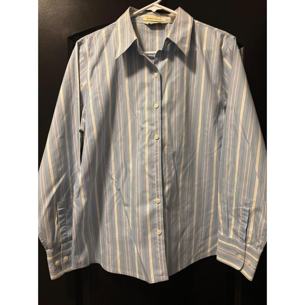 Eddie Bauer Womens Blue Stripe Preppy Normcore Button Up Shirt Size M